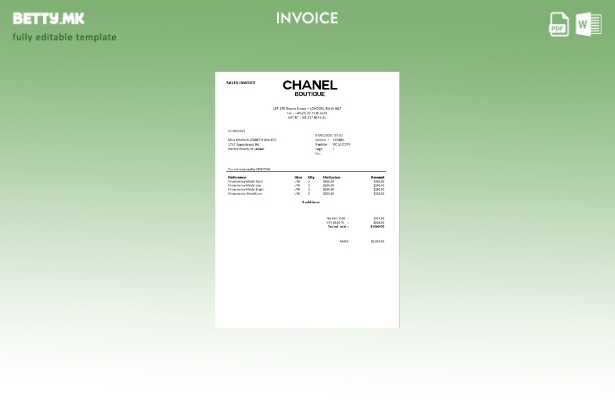 Шанел бутик за продажна фактура во модерен стил